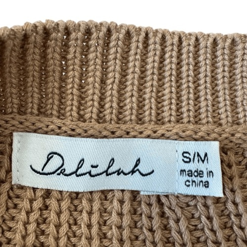 Dalilah Wool Blend Chunky Ribbed 3D Textured Knit Fall Camel Sweater, S/M - Picture 6 of 9